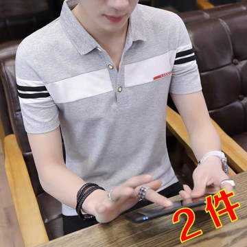 2025夏季新款短袖t恤男士polo衫 襯衫領韓版丅恤半袖修身夏裝體恤