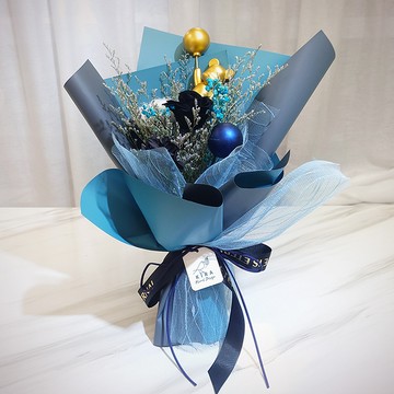 【KIRA與花花藝】告白氣球永生花花束/星空黑/永生花/花束/乾燥花花束/情人節花束/畢業花束/生日禮物/情人節禮物