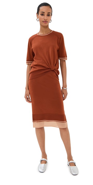 3.1 Phillip Lim Draped Knit Dress with Organza Combo Brick XS