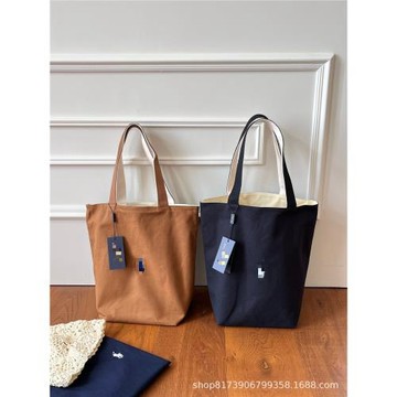 新款2025刺繡小馬通勤托特大容量單肩ins手提休閑百搭雙面帆布包