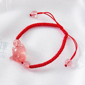 【咕咕好運GoodLuck】紅繩草莓晶狐仙手鍊(含開光)-生日 禮物 含包裝 送女友 送禮 好人緣 推薦 療癒 水晶 手鍊