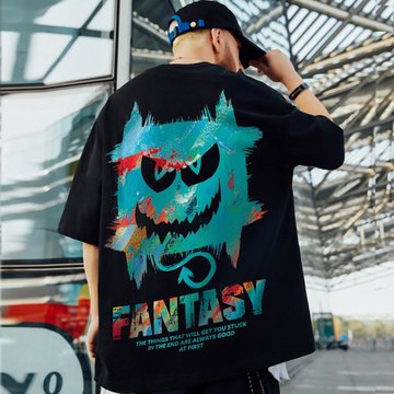 超火cec短袖男潮流印花小惡魔體恤衫ins港風半袖潮牌大碼五分袖潮