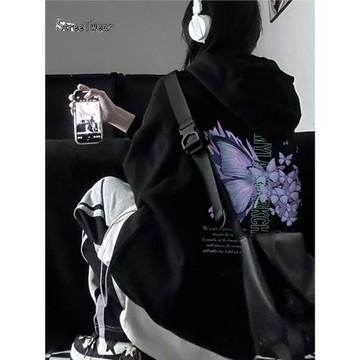 美式街頭風！秋冬設計感創意蝴蝶連帽衛衣港式chic原宿風百搭上衣