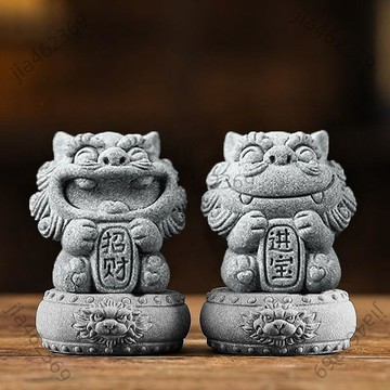 【免運優惠】砂石國潮吉祥招財物風獅爺創意茶室桌麵茶寵玩魚缸造景裝飾小擺件