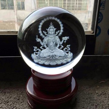 密宗四臂觀音菩薩佛教禮品鎮宅供奉水晶球擺件酒柜玄關家居裝飾