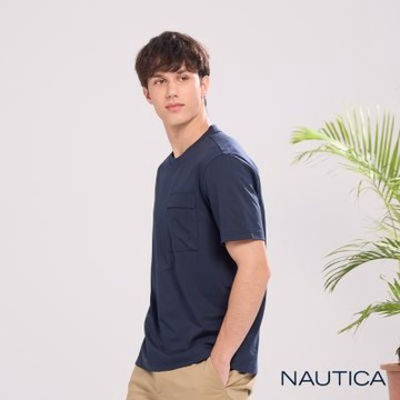 Nautica 官方旗艦 男裝 質感工裝口袋短袖涼感T恤-深藍色