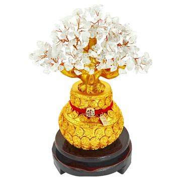 命運好好玩 安康除煞白晶搖錢樹，古銅錢葫蘆袋設計，附贈納福鴻運繩，湯鎮瑋老師推薦  金色 + 白色  1個