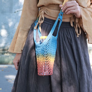 彩虹 手染編織飲料提袋/手提斜背兩用小包/職人手工染製