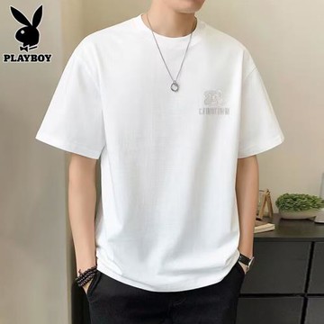 花花公子白色短袖t恤男士上衣夏季新薄款潮牌寬松休閑半袖體恤男T