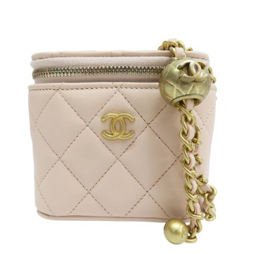 【二手名牌BRAND OFF】CHANEL 香奈兒 粉膚色 羊皮 Vanity 金球 方盒 鍊帶肩背包 金釦