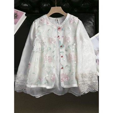 馬甲國風女新中式坎肩2025春秋新款歐根紗刺繡提花馬夾背心上衣