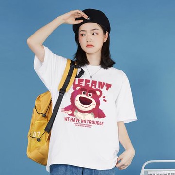 草莓熊t恤女裝2025年夏季新款潮流純棉情侶裝短袖小熊正肩上衣ins