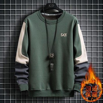 青少年純棉衛衣男士秋冬潮流加絨加厚圓領打底衫高中學生帥氣男裝