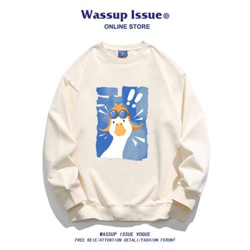 WASSUP ISSUE卡通印花圓領衛衣男款春秋季寬松潮牌ins情侶上衣男