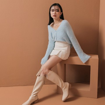 溫柔仿貂毛排釦外套-藍【KT28699】