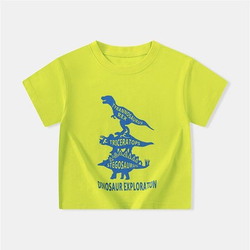 BE TOP - 純棉短袖上衣-帥氣恐龍-螢光黃