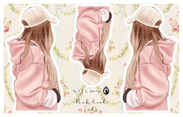 粉紅連帽女士 - 紙質 / PET (藍獅子) (suyeon) 人物貼紙 女孩貼紙