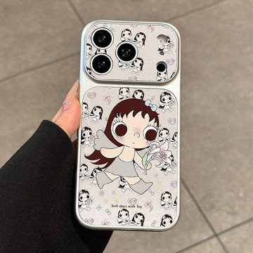 鮮花女孩 皮紋 金屬漆 小羊皮蘋果iphone 16 pro max 17 15 14 13 12 11 手機殼 防摔