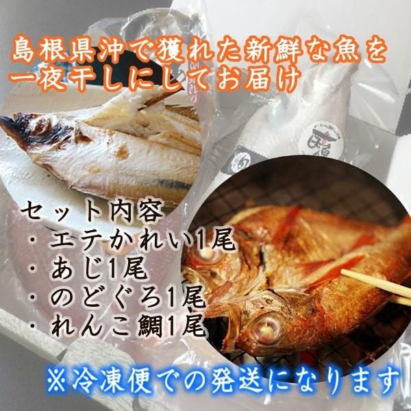 (地域限定送料無料)ギフト 干物セット 産地直送 岡富商店 おひとり和食セット（エテかれい1尾・あじ1尾・のどぐろ1尾・れんこ鯛1尾)  冷凍(sot115)