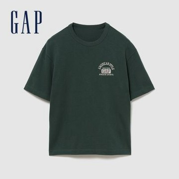 【GAP】重磅 Gap Logo 寬鬆短版T恤-深墨綠(895176)