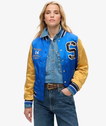 Superdry Women's Women's Luxe Varsity Jacket Blue / Mazarine Blue - Size: 12 Size: 8