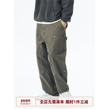 (免運)714street美式復古工裝褲伐木褲2025秋季休閑褲寬松直筒褲褲子男