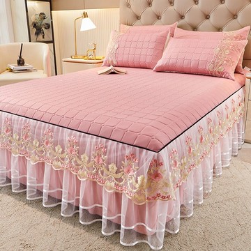 可機洗乳膠涼席三件套床裙款可折疊冰絲席空調席夏季雙人席子防滑