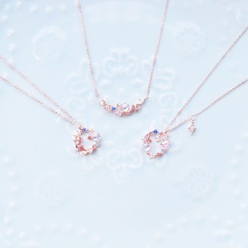 純銀鍍18K白金日系少女灰姑娘水晶鞋鎖骨鏈女項鏈七夕送女友禮物