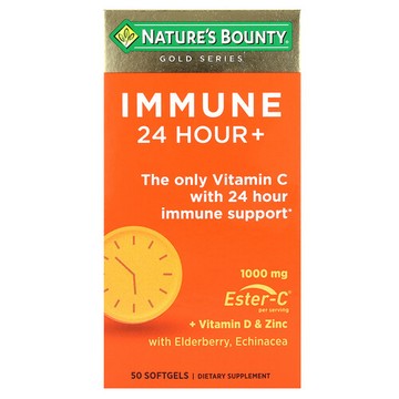 Nature's Bounty, 24 小時機體抵抗幫助+，1,000 毫克，50 粒軟凝膠（每粒軟凝膠 500 毫克）