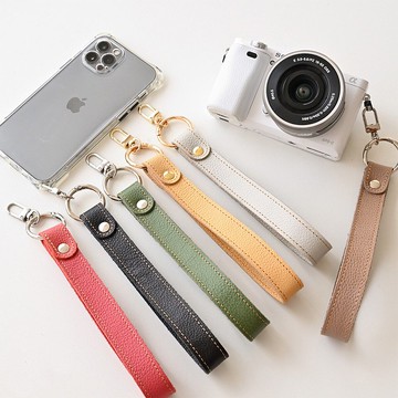 智能手機手帶【收縮皮革】真皮短帶相機帶智能手機帶暗色父親節 FS27K