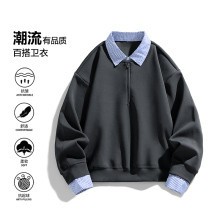 假兩件polo衫拼接衛衣男半拉鏈男
