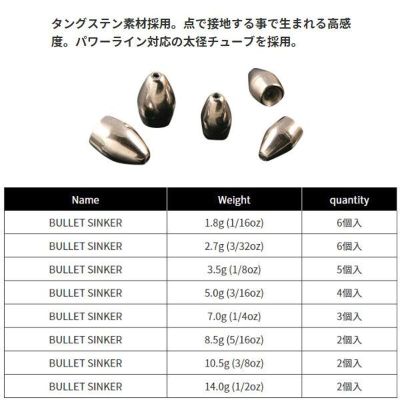 ジャッカル タングステンカスタムシンカー バレットタイプ 7g (1 4oz)〜10.5g (3 8oz) 数量限定 - 釣り仕掛け、仕掛け用品