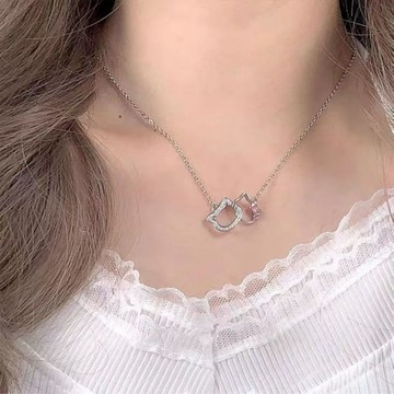 精選百貨 hellokitty項鍊女學生卡通雙環鎖骨鏈小衆設計感閨蜜生日禮物簡約Aring百貨精選