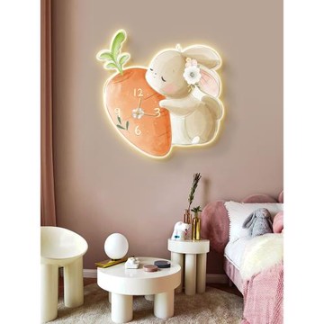 兒童房可愛卡通靜音鐘表女孩臥室裝飾掛鐘創意時尚發光掛墻時鐘
