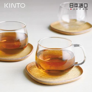 日本進口KINTO帶把手玻璃杯 耐熱茶杯咖啡杯透明杯碟套裝花茶水杯