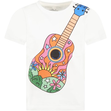 Stella McCartney Kids White Tshirt With Guitar Print For Girl