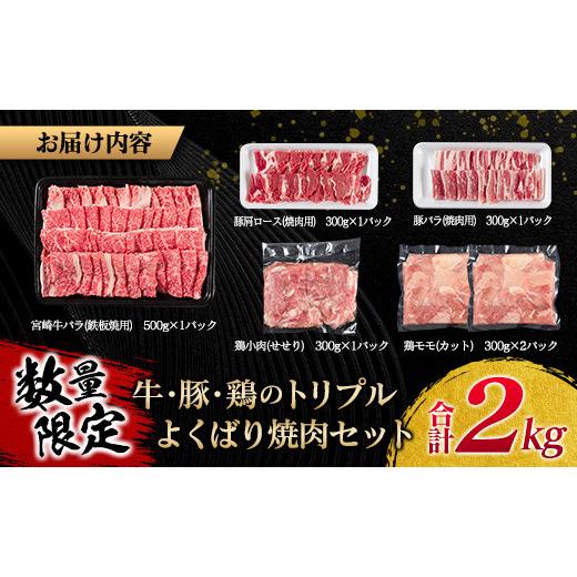 ふるさと納税 宮崎県 日南市 ≪数量限定≫牛・豚・鶏のトリプルよくばり焼肉セット(合計2kg)　肉　牛肉　豚肉　鶏肉 C73-21