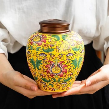 琺瑯彩陶瓷茶葉罐大號密封罐散茶醒茶儲存單雙罐禮品布袋禮盒包裝
