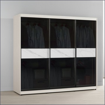 7尺被櫥式鋁框滑門衣櫥黑玻璃 收納衣櫃 推門衣櫥 【149B107517】Leader傢居館149-A214+A214+A211