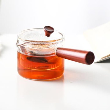 加厚木把玻璃茶壺耐高溫側把泡茶壺玻璃煮茶器茶水分離壺可加熱