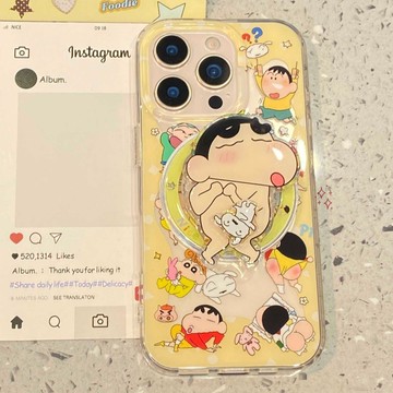I17手機殼 搞怪蠟筆小新 旋轉磁吸支架 iPhone 17 16 15 14 Pro Max 磁吸手機殼 防摔保護殼