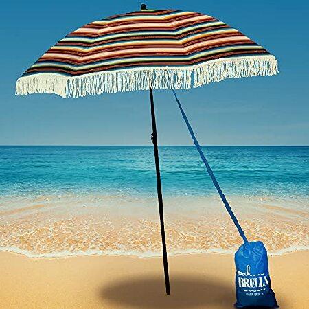 Beach Umbrella, Las Brisas with Fringe, Designed by Beach Brella   100% UV Sun Protection, Lightweight, Portable ＆ easy to setup in the Sand and