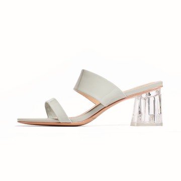 KOKKO率性一字寬帶透明方跟涼拖鞋淺綠色