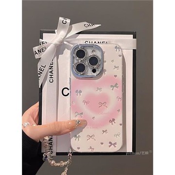 適用蘋果16ProMax手機殼高級感ins新款iPhone17/15pro漸變粉色愛心蝴蝶結14鏡頭全包13硅膠12pm掛繩11保護套
