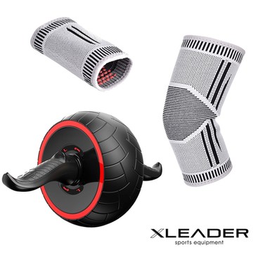 Leader X 自動回彈 耐磨迴力健腹輪 紅色+石墨烯組合(XS-03護肘1入+XS-02護腕1入)