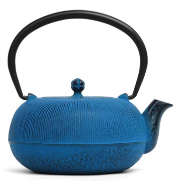 南部鐵器 茶壺 平丸千筋 0.7L 藍色 日本製