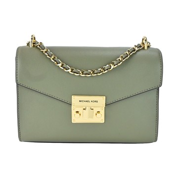 MICHAEL KORS MK皮革鏈帶肩/斜背包-中/草綠