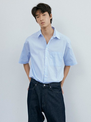 Stripe Ring 1/2 Shirt_Blue Stripe