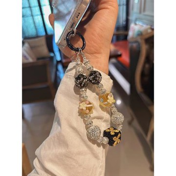 適用蘋果高級精美串珠鏈條小眾幻彩閃粉蝴蝶結仙女創意手機掛件