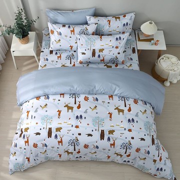 鴻宇 100%美國棉 兩用被套床包組 呼嚕森林藍(雙人/加大/特大)